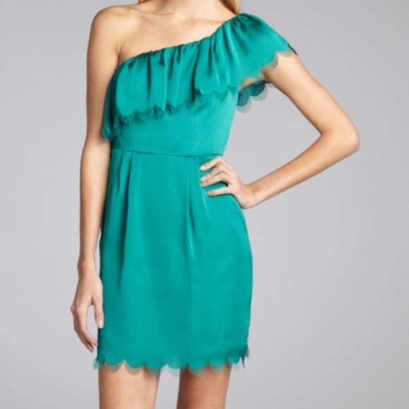 Rebecca Taylor NWT One Shoulder Eyelash Mini Dress in Green Size 0/XS - Picture 1 of 13